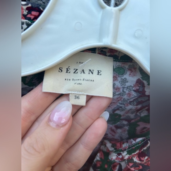 Sezane PIERRO SHIRT in mini Flowers Peach and Green - Picture 7 of 8